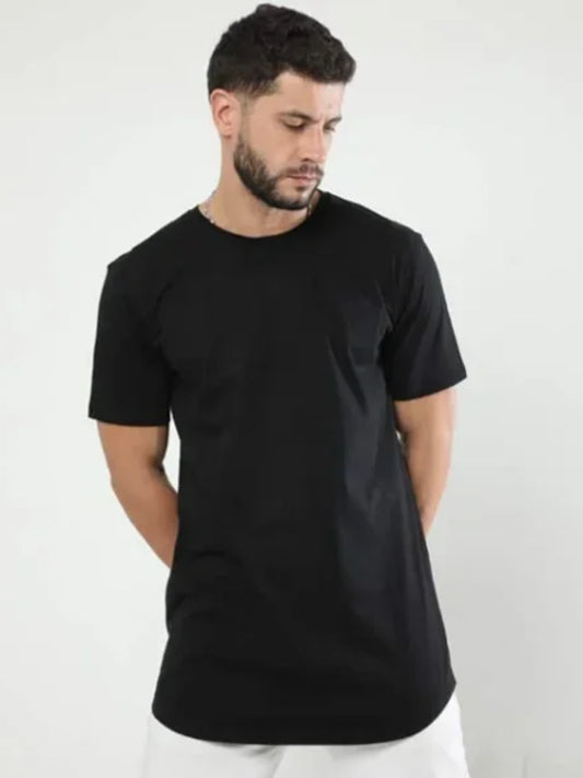 Unisex Half Sleeve Longline T-Shirt - Black