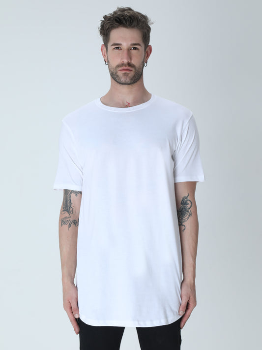 Unisex Half Sleeve Longline T-Shirt - White