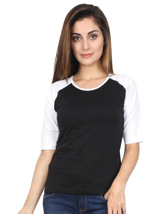 Women Raglan T-Shirt - White & Black