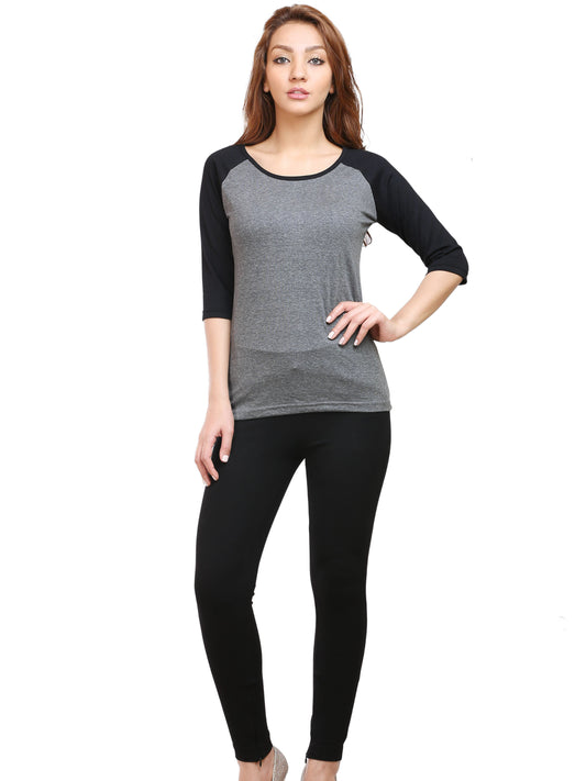 Women Raglan T-Shirt - Charcoal Melange