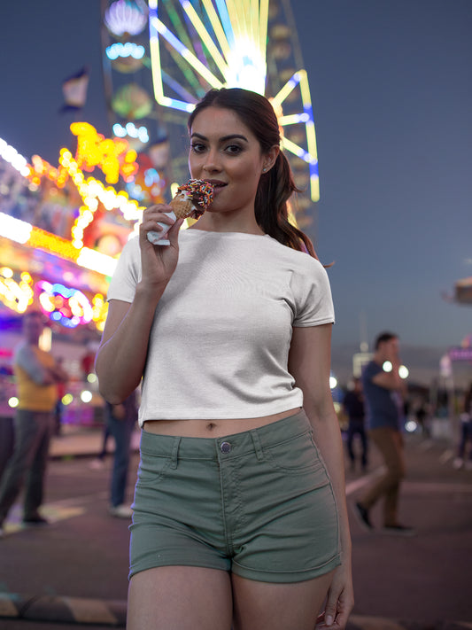 Women Half Sleeve Crop Top - White