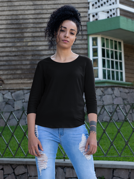 Women 3/4 Sleeve T-Shirt - Black