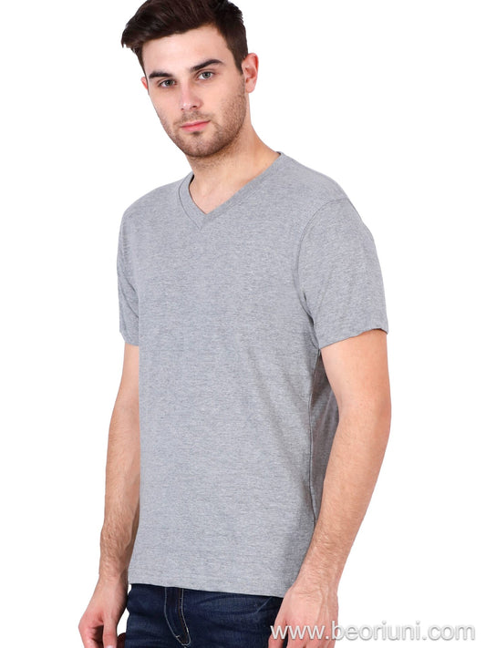 Unisex Half Sleeve V-Neck T-Shirt - Grey Melange