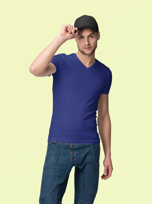 Unisex Half Sleeve V-Neck T-Shirt - Royal Blue