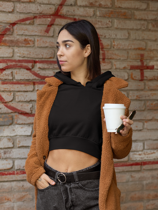 Women Full Sleeve Crop Hoodie - Black